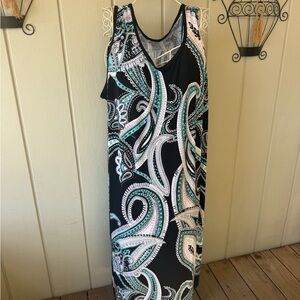 Avenue Black  Dress with Teal and White Paisley Print 3-4xL